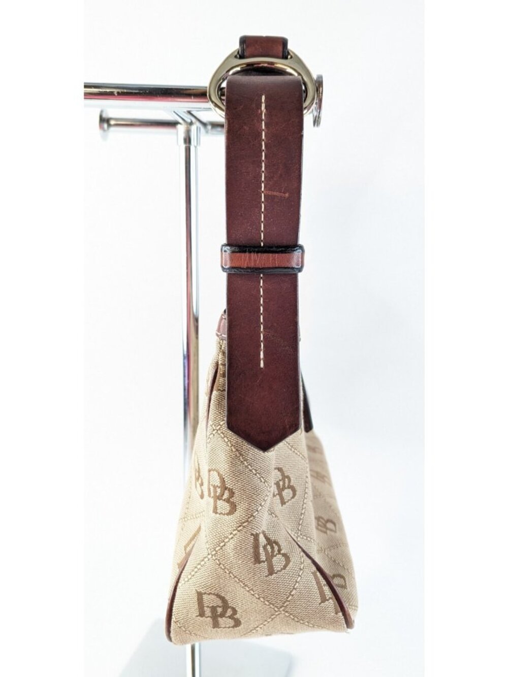 Dooney Bourke Monogram Hobo Purse Tan Brown Canvas Brass Shoulder Bag - Picture 6 of 13